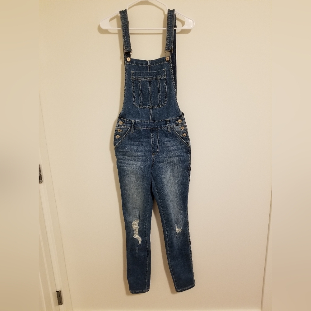 Kancan Women's Size S Blue Denim Overalls Distressed
